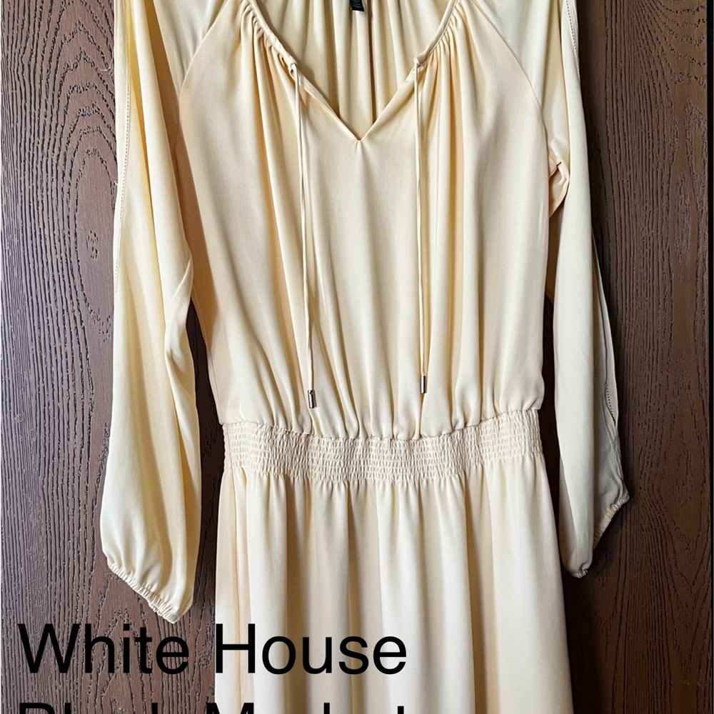 White House Black Market Cream Long Sleeve Dress